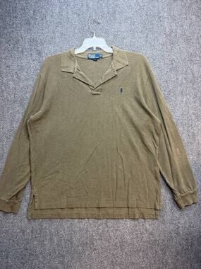 Polo Ralph Lauren Men's Olive Green Long Sleeve Cotton Polo Shirt Size XL
